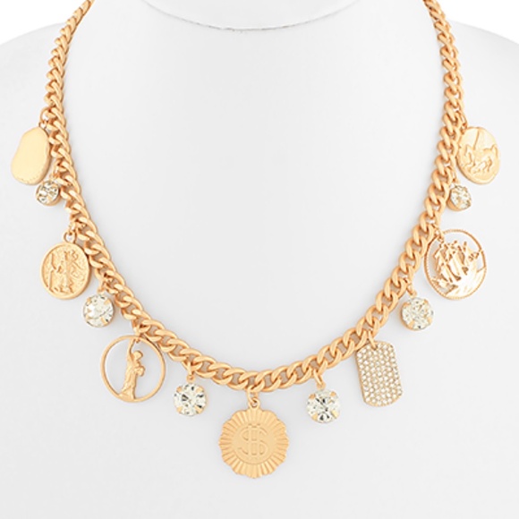 Pave & Multi Shape Coin Necklace - Picture 1 of 2